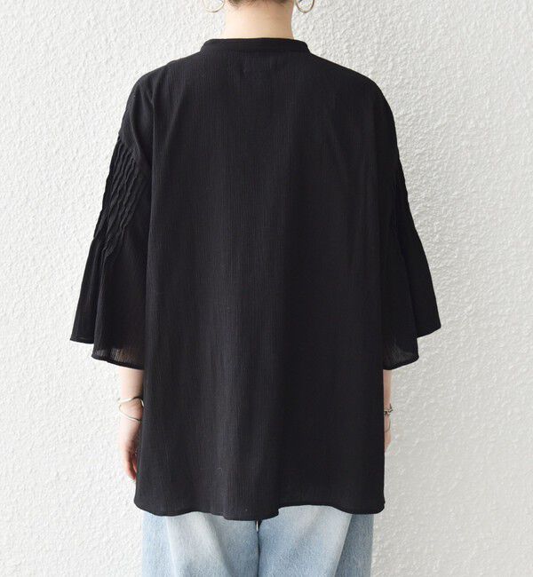 SHIPS any「《予約》SHIPS any:〈洗濯機可能〉楊柳 シアー バンド カラー フレア シャツ」|シャツ・ブラウス|