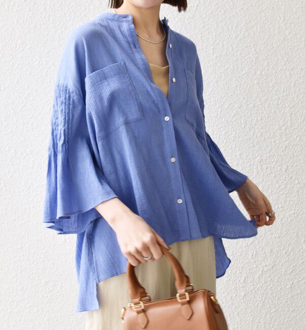 SHIPS any「《予約》SHIPS any:〈洗濯機可能〉楊柳 シアー バンド カラー フレア シャツ」|シャツ・ブラウス|