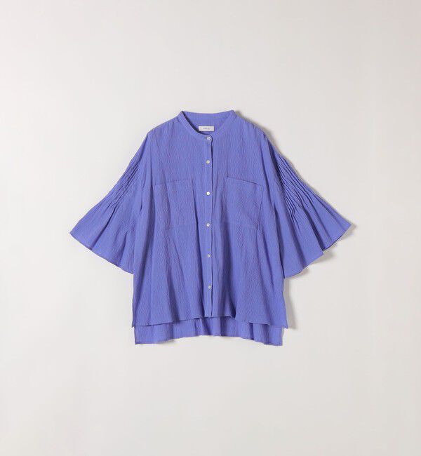 SHIPS any「《予約》SHIPS any:〈洗濯機可能〉楊柳 シアー バンド カラー フレア シャツ」|シャツ・ブラウス|