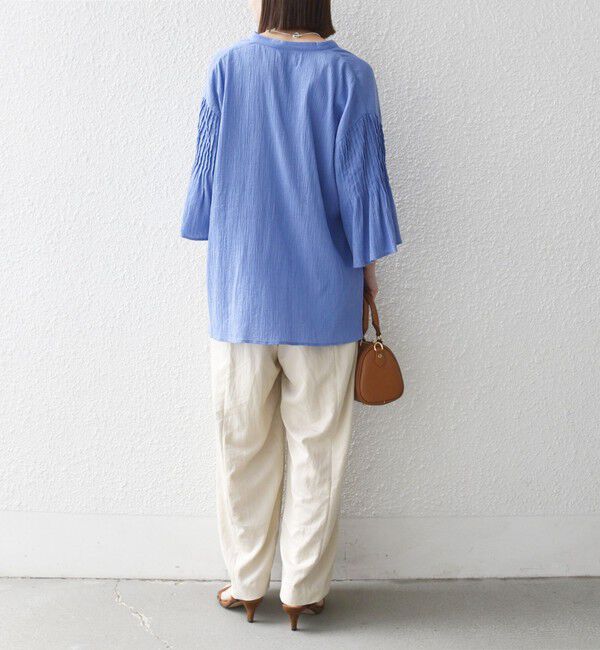 SHIPS any「《予約》SHIPS any:〈洗濯機可能〉楊柳 シアー バンド カラー フレア シャツ」|シャツ・ブラウス|