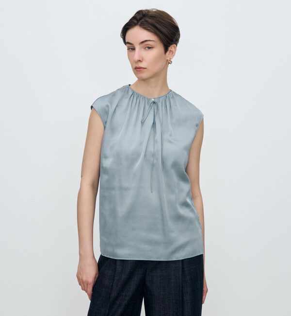 TOMORROWLAND collection「シャイニーシャンブレー スリーブレレスブラウス」|シャツ・ブラウス|