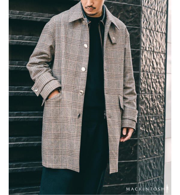 EDIFICE「MACKINTOSH(マッキントッシュ) 別注 HUMBIE/ハンビー SL "グレンチェック"」|ステンカラーコート|ブラウン A