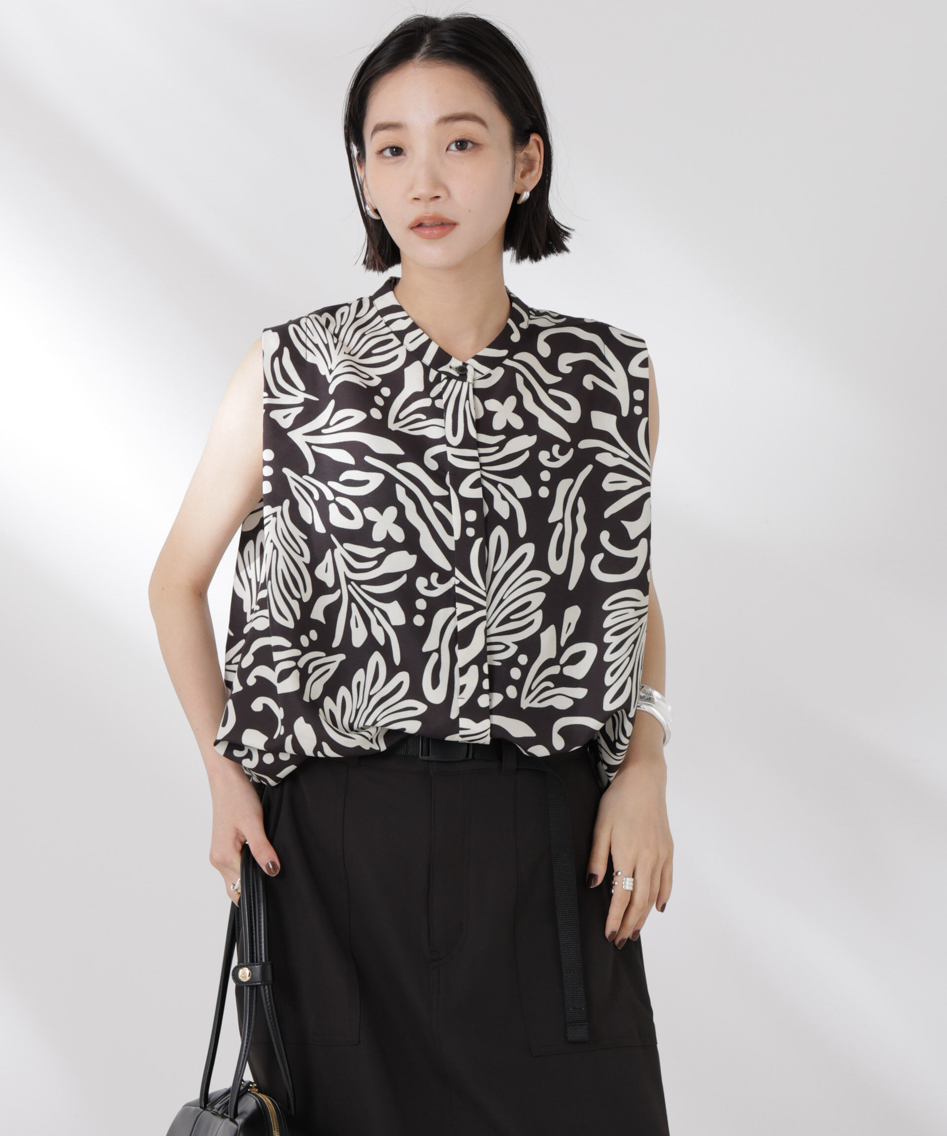 nano･universe「ボタニカルプリントノースリーブフレアブラウス(セットアップ可)」|シャツ・ブラウス|