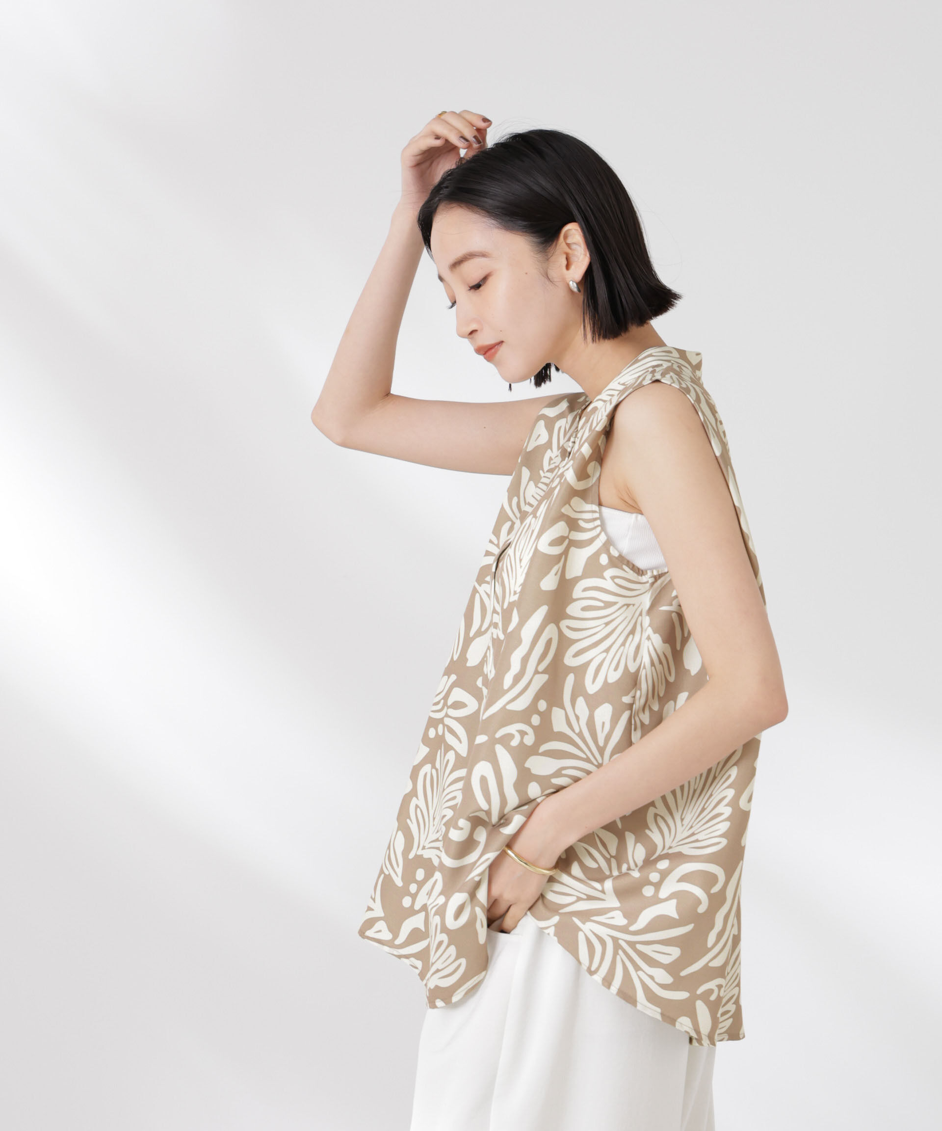 nano･universe「ボタニカルプリントノースリーブフレアブラウス(セットアップ可)」|シャツ・ブラウス|