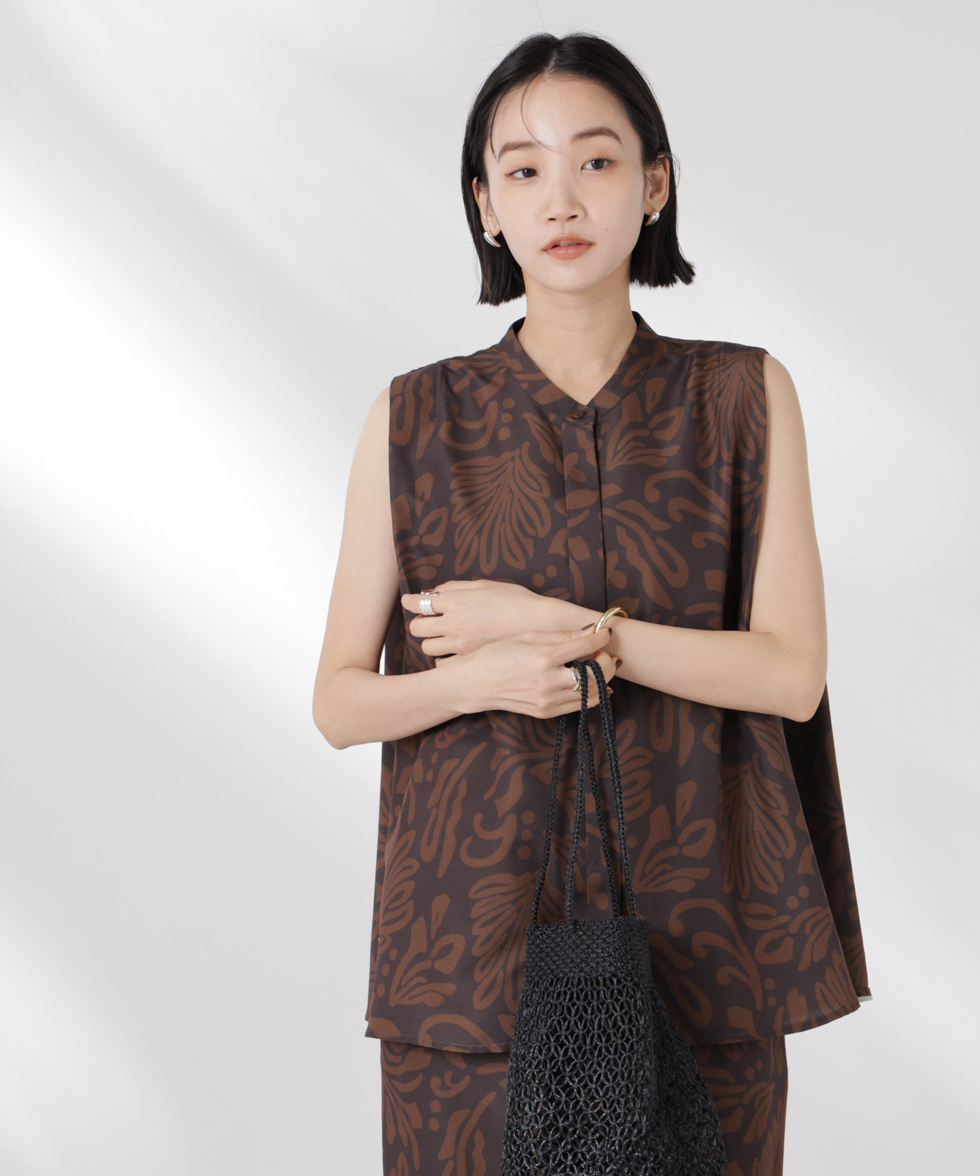 nano･universe「ボタニカルプリントノースリーブフレアブラウス(セットアップ可)」|シャツ・ブラウス|