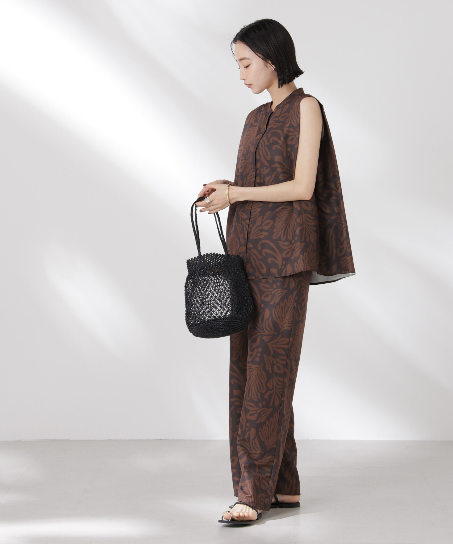 nano･universe「ボタニカルプリントノースリーブフレアブラウス(セットアップ可)」|シャツ・ブラウス|