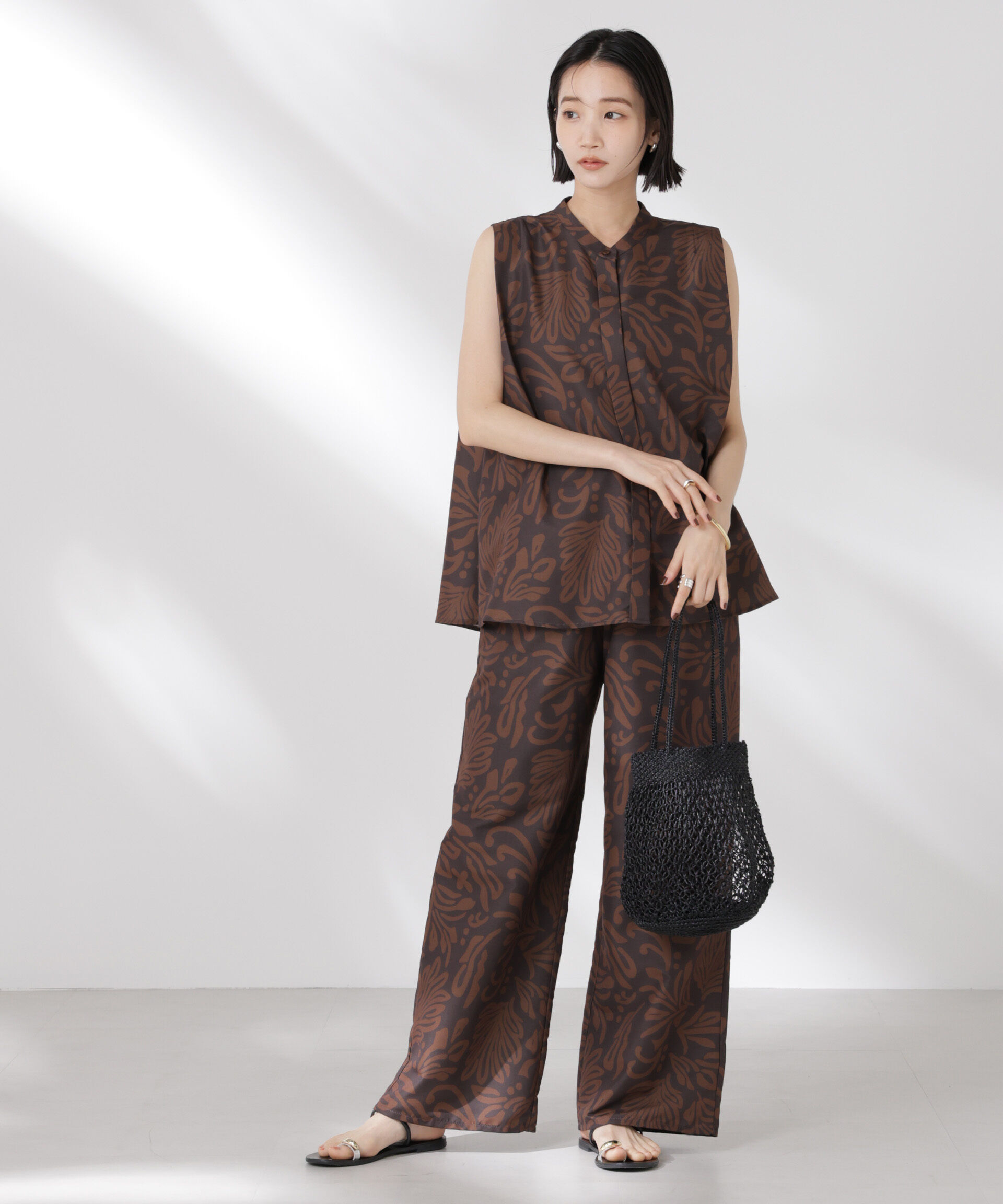 nano･universe「ボタニカルプリントノースリーブフレアブラウス(セットアップ可)」|シャツ・ブラウス|