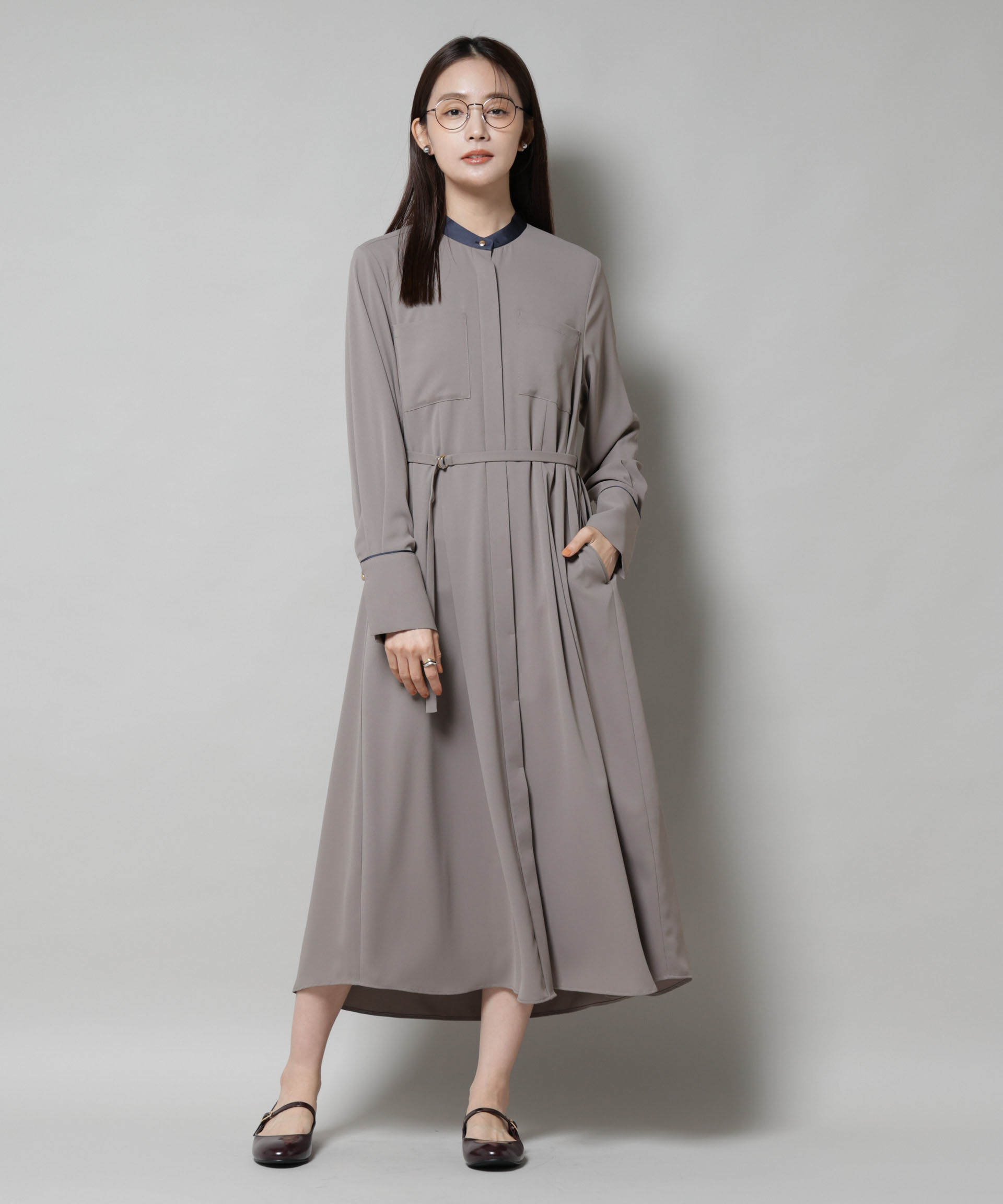 nano･universe「スタンドバイカラーベルト付きワンピース」|ワンピース|