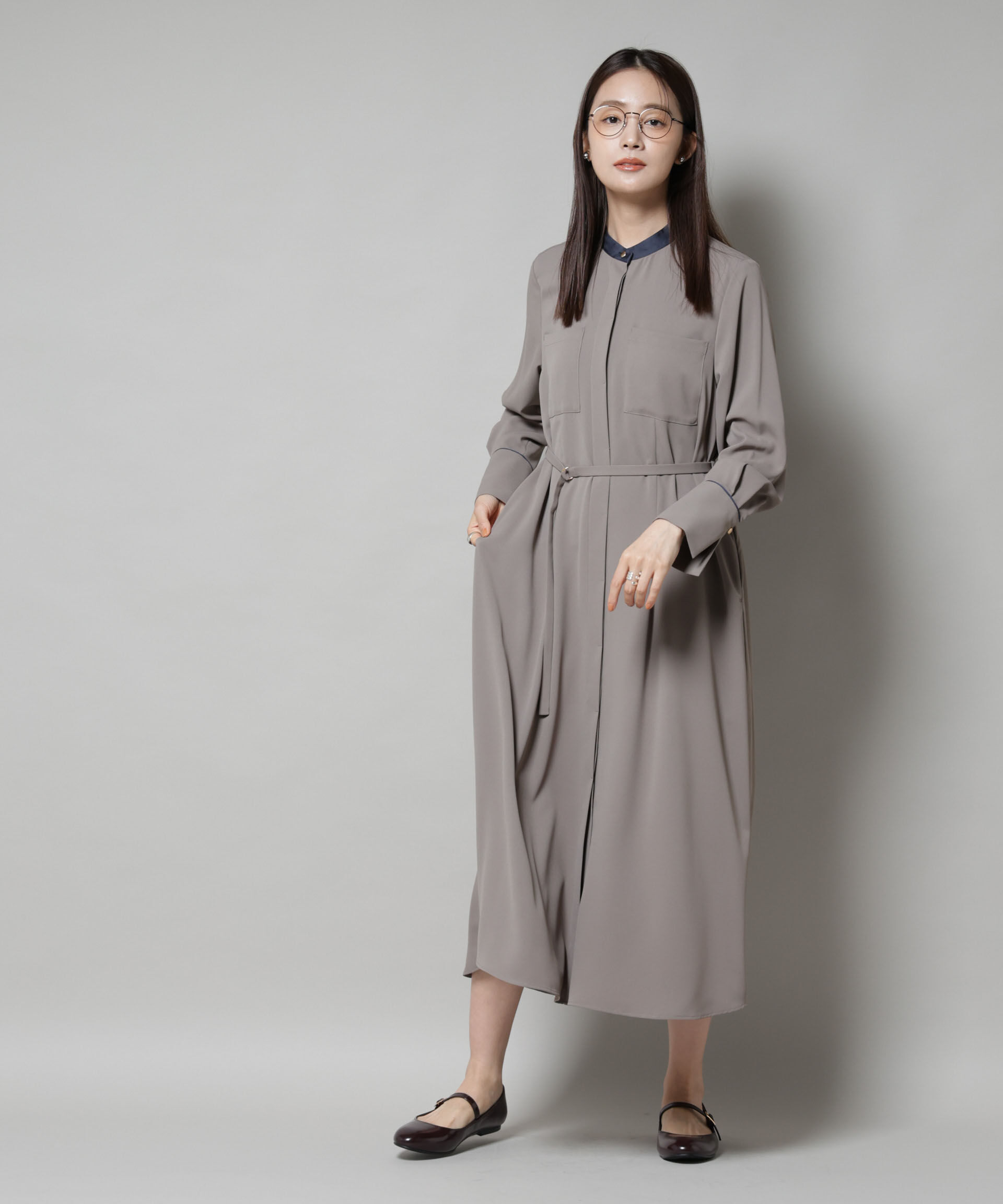 nano･universe「スタンドバイカラーベルト付きワンピース」|ワンピース|