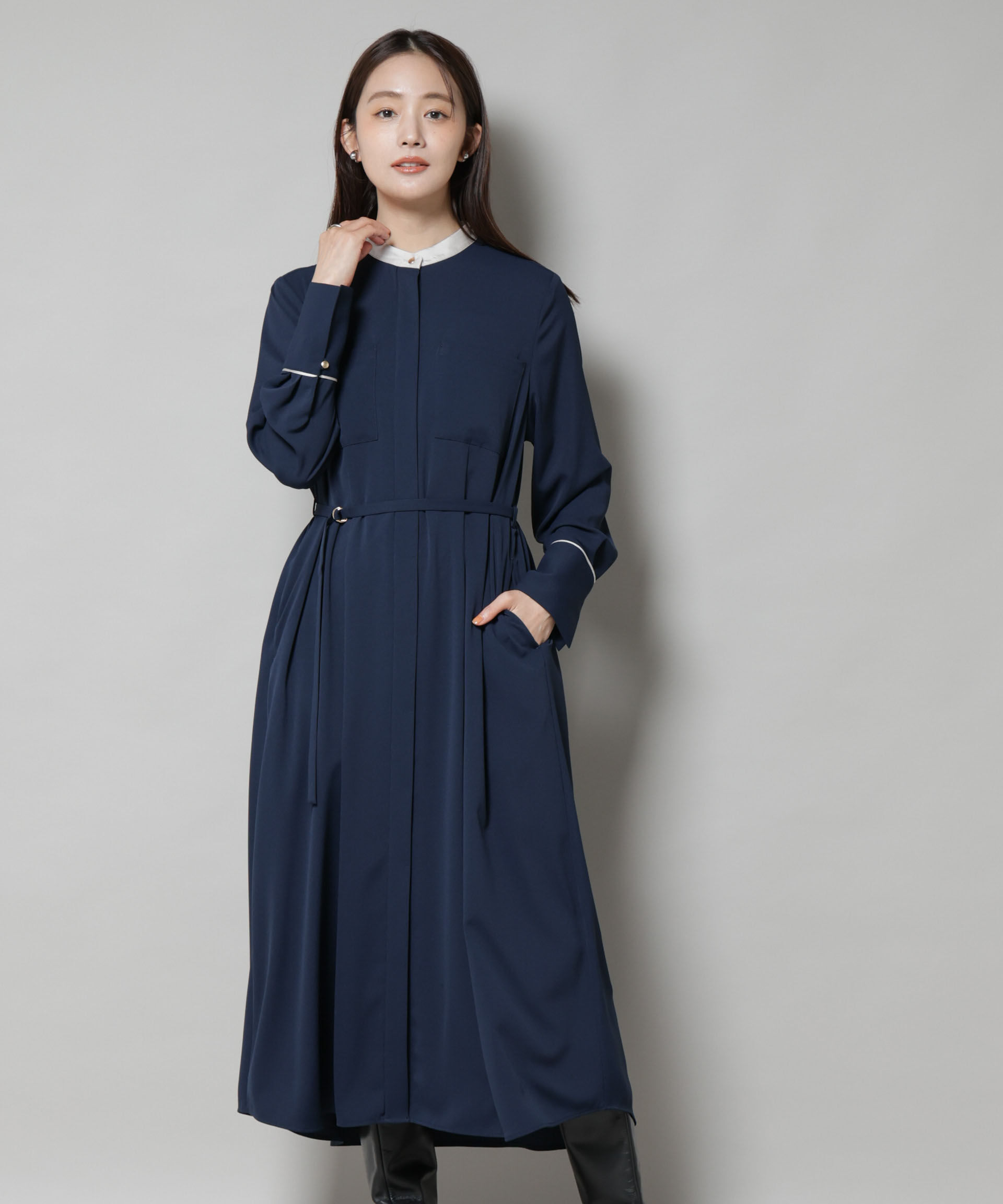 nano･universe「スタンドバイカラーベルト付きワンピース」|ワンピース|