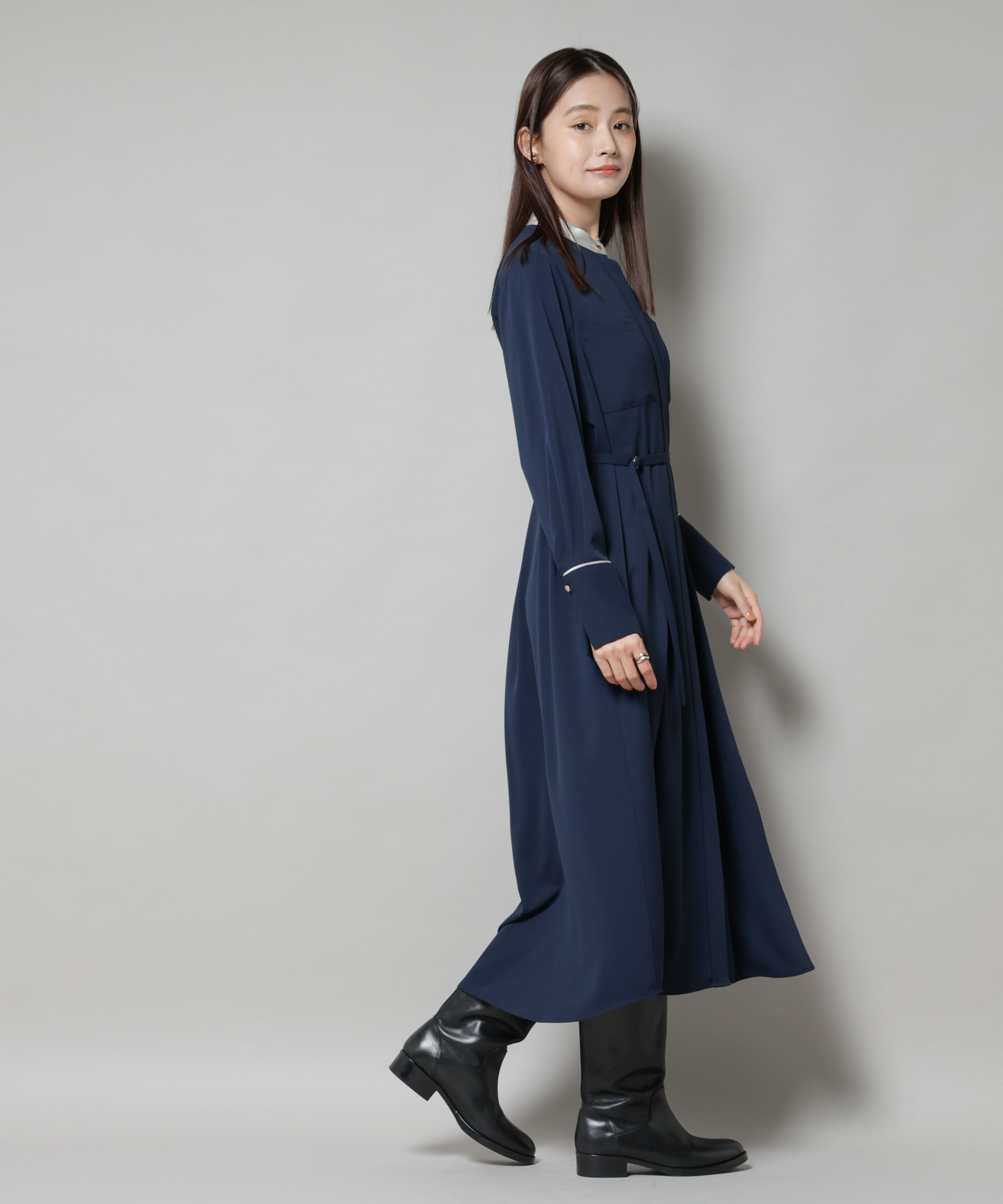 nano･universe「スタンドバイカラーベルト付きワンピース」|ワンピース|