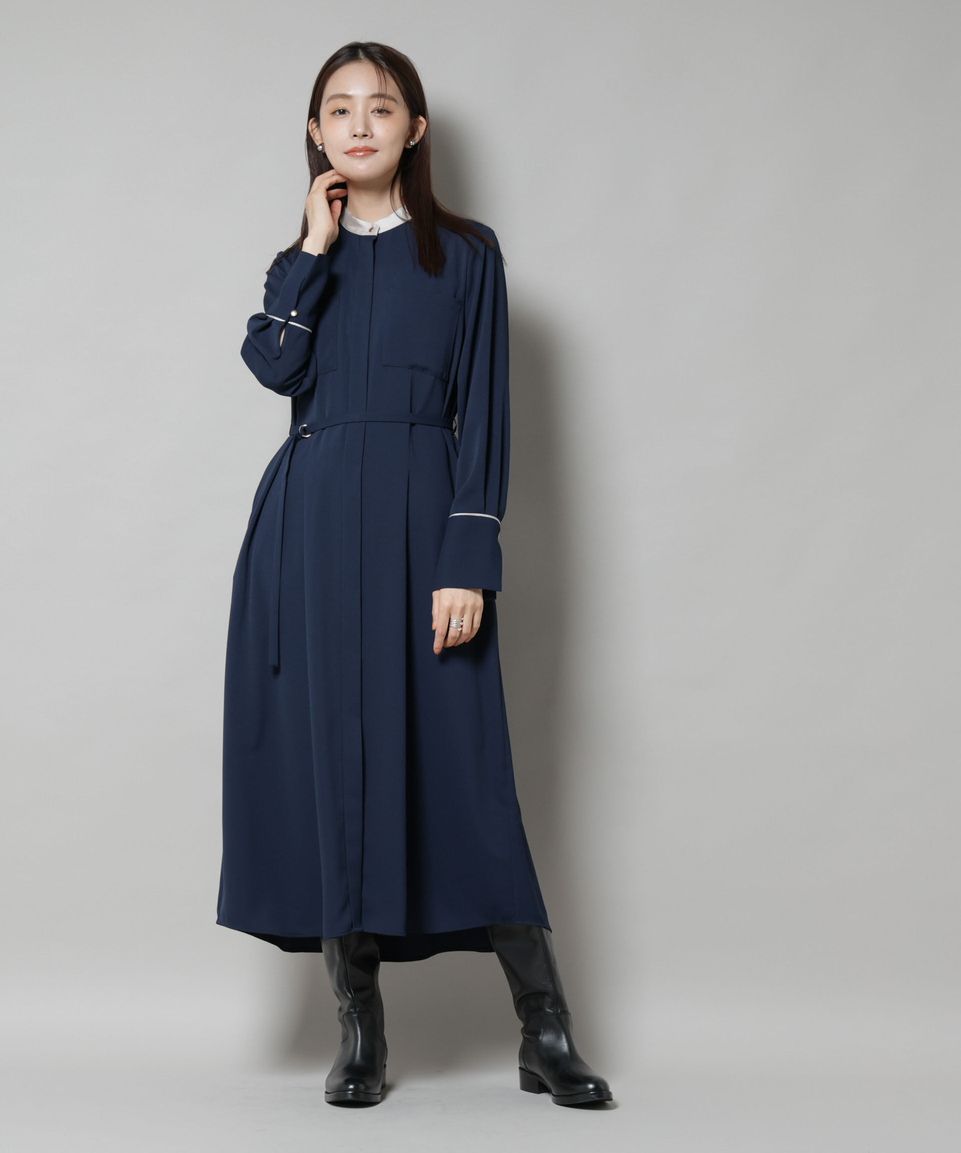 nano･universe「スタンドバイカラーベルト付きワンピース」|ワンピース|