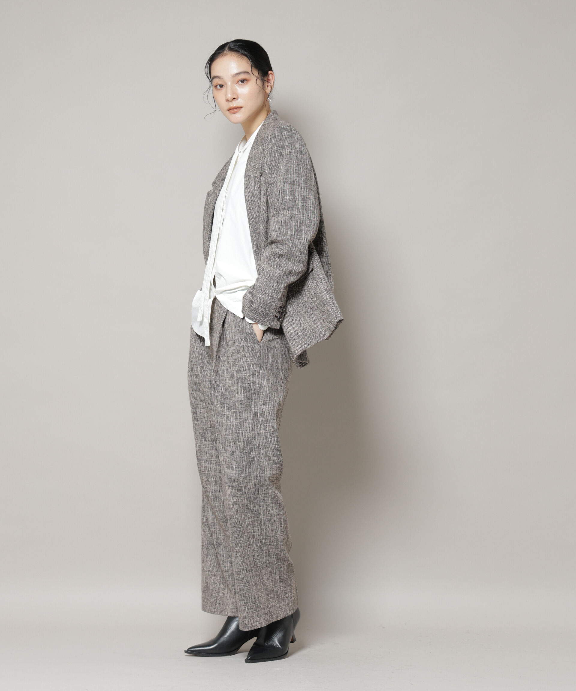 nano･universe「ツイードタックセミワイドパンツ(セットアップ可)」|チノ|