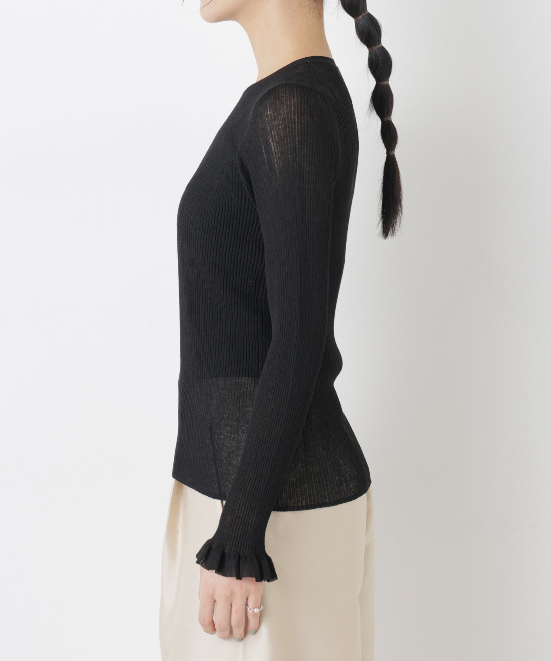 nano･universe「シアーリブフリルカフニット」|ニット・セーター|