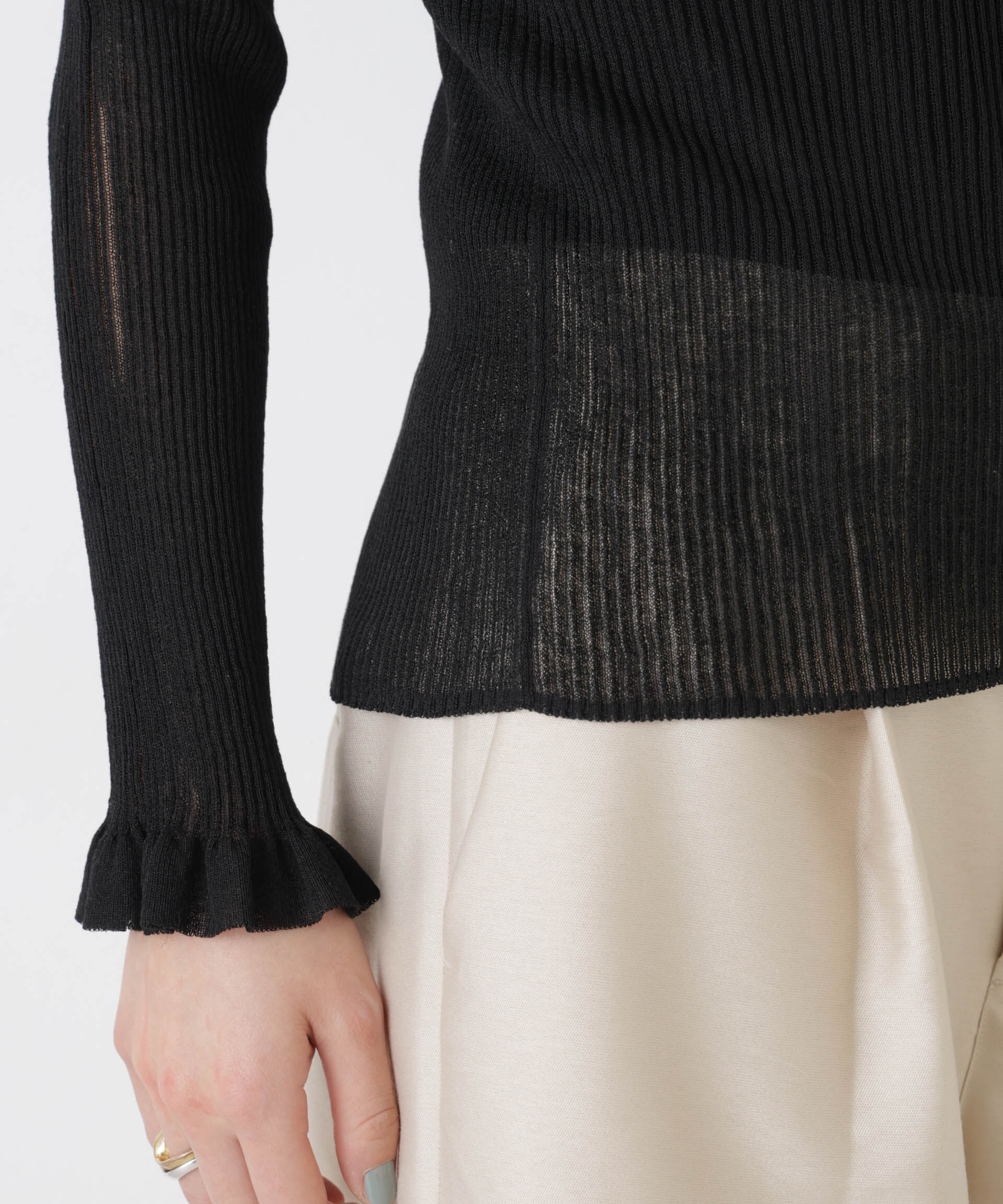 nano･universe「シアーリブフリルカフニット」|ニット・セーター|