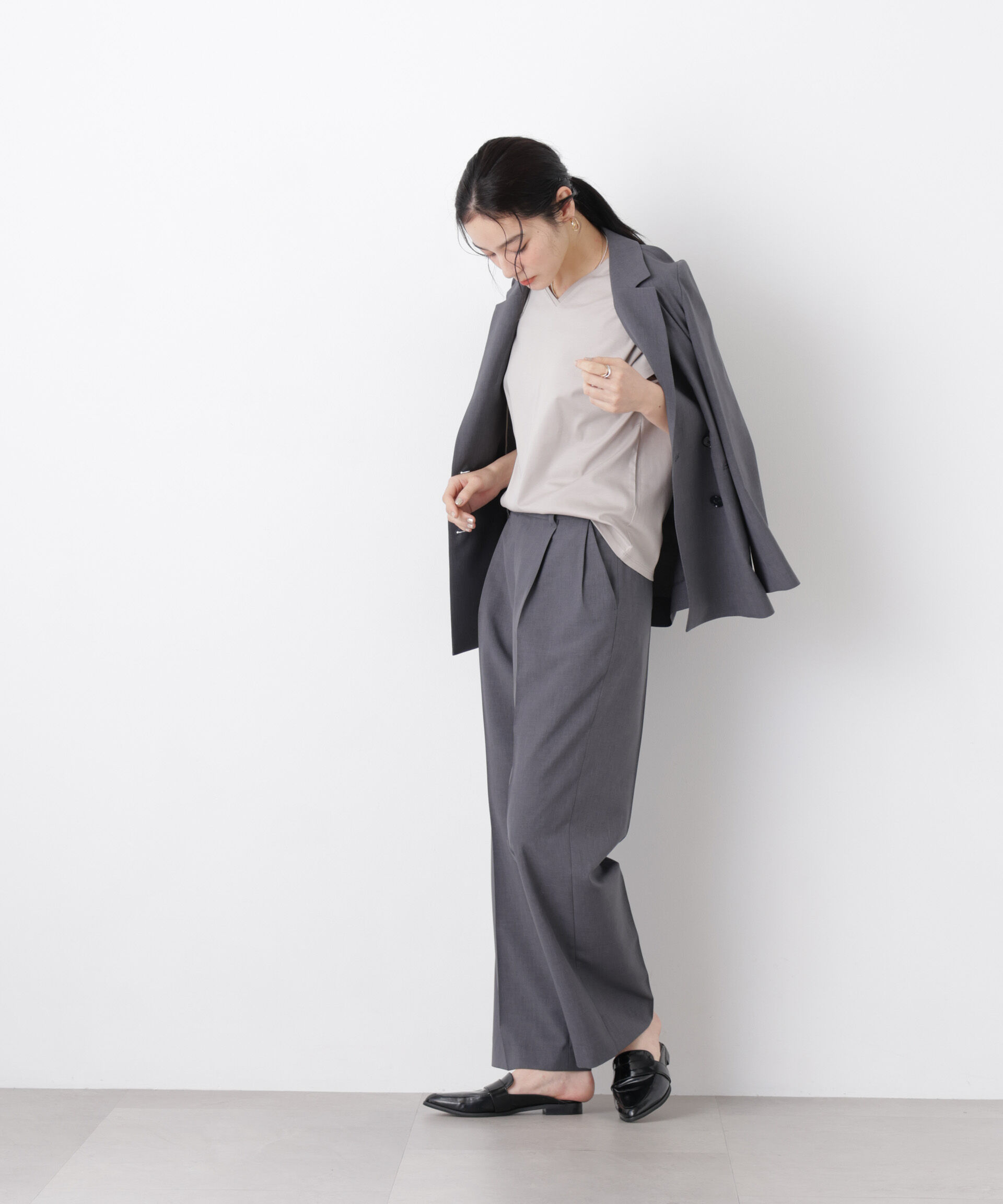 nano･universe「ライトファンクションタックセミワイドパンツ(セットアップ可)」|チノ|