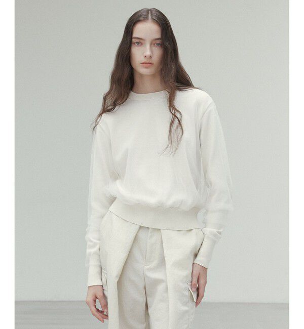 BEIGE,「【洗える】MYRTLE / チュールレイヤードクルーネックトップス」|ニット・セーター|Ecru