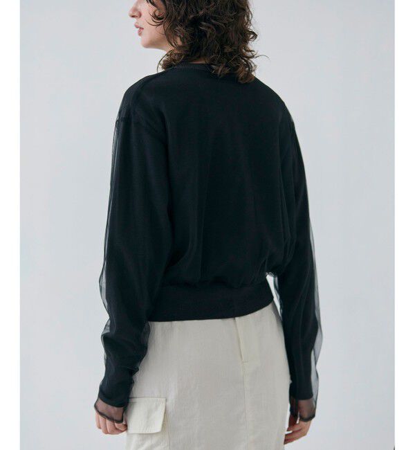 BEIGE,「【洗える】MYRTLE / チュールレイヤードクルーネックトップス」|ニット・セーター|