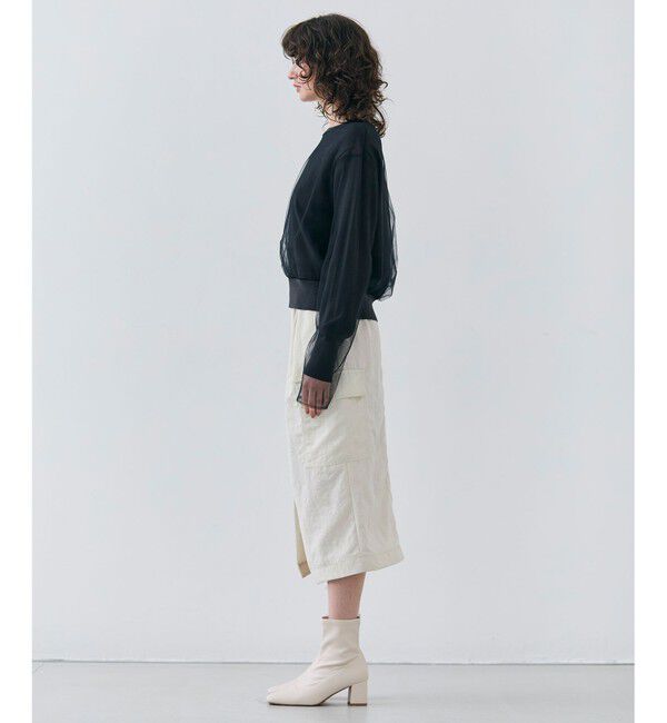 BEIGE,「【洗える】MYRTLE / チュールレイヤードクルーネックトップス」|ニット・セーター|