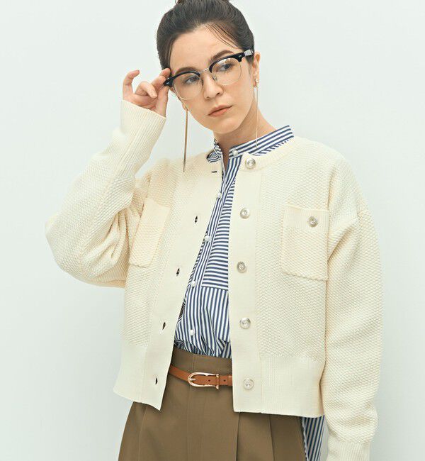 NOLLEY'S「《手洗い可能》鹿の子編みクルーネックカーディガン」|カーディガン|オフホワイト