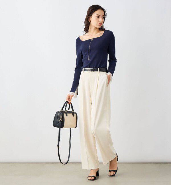 NOLLEY'S sophi「《手洗い可能》袖口レース取り外し可総針スクエアネックプルオーバー」|ニット・セーター|