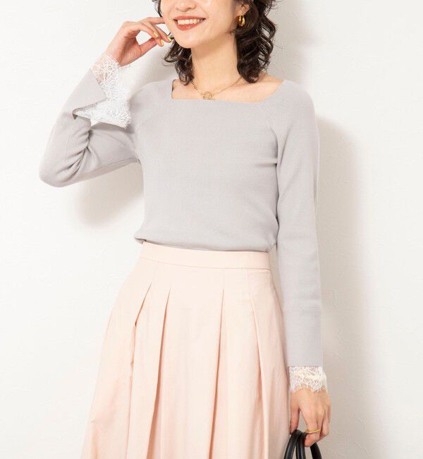 NOLLEY'S sophi「《手洗い可能》袖口レース取り外し可総針スクエアネックプルオーバー」|ニット・セーター|