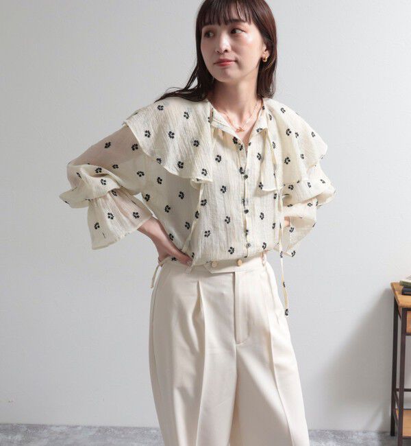 fredy emue「シアー楊柳刺繍ケープブラウス」|シャツ・ブラウス|ホワイト系その他