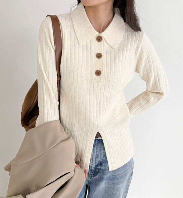 fredy emue「センタースリット衿付きプルオーバー」|ニット・セーター|オフホワイト