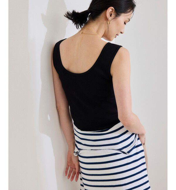 ROPE「テレコスリーブレスニットプルオーバー/洗える」|ニット・セーター|ブラック(01)