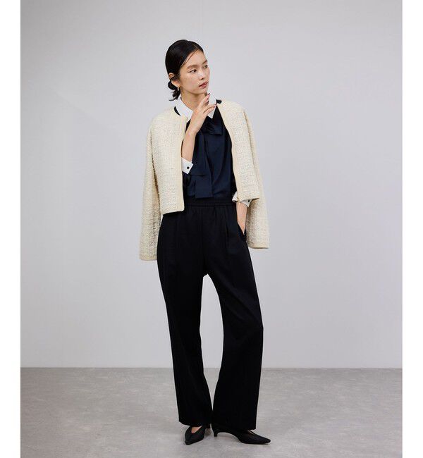 ROPE「ツイードZIPノーカラーカーディガン/イージーケア」|カーディガン|