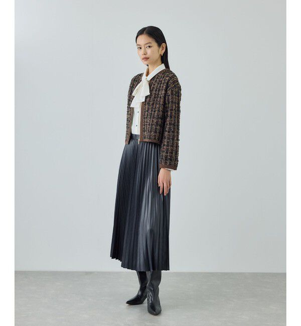 ROPE「ツイードZIPノーカラーカーディガン/イージーケア」|カーディガン|