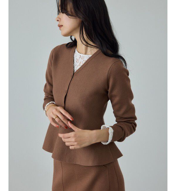 ROPE「ウール混ニットペプラムカーディガン/イージーケア・セットアップ対応」|ニット・セーター|