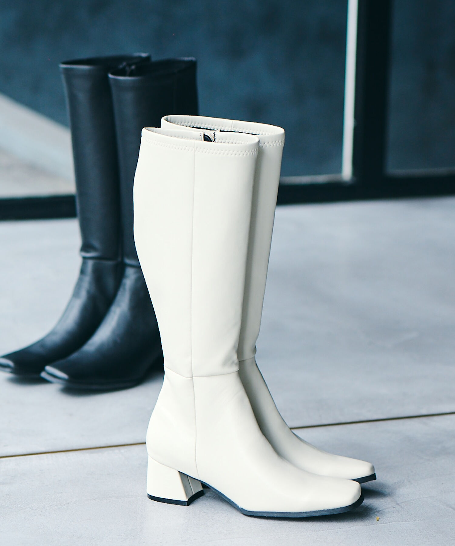 Juze「スクエアトゥストレッチロングブーツ」|その他|ホワイト系(11)