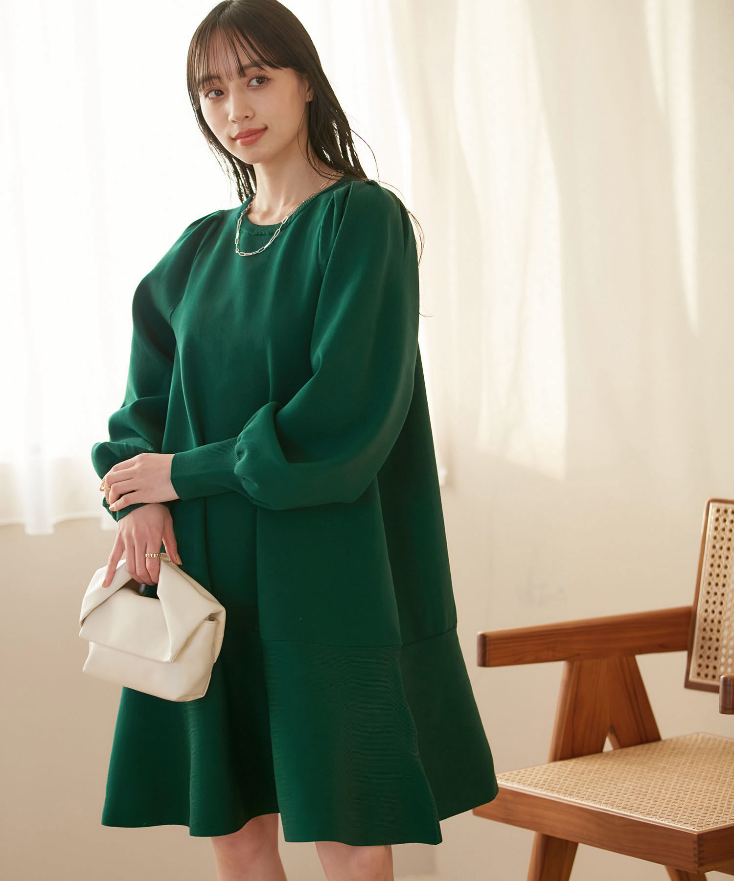 VIS「パフスリーブ切り替えミニフレアワンピース」|ワンピース|