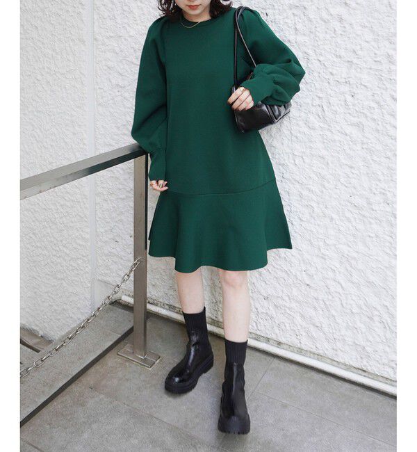 VIS「パフスリーブ切り替えミニフレアワンピース」|ワンピース|グリーンサブ
