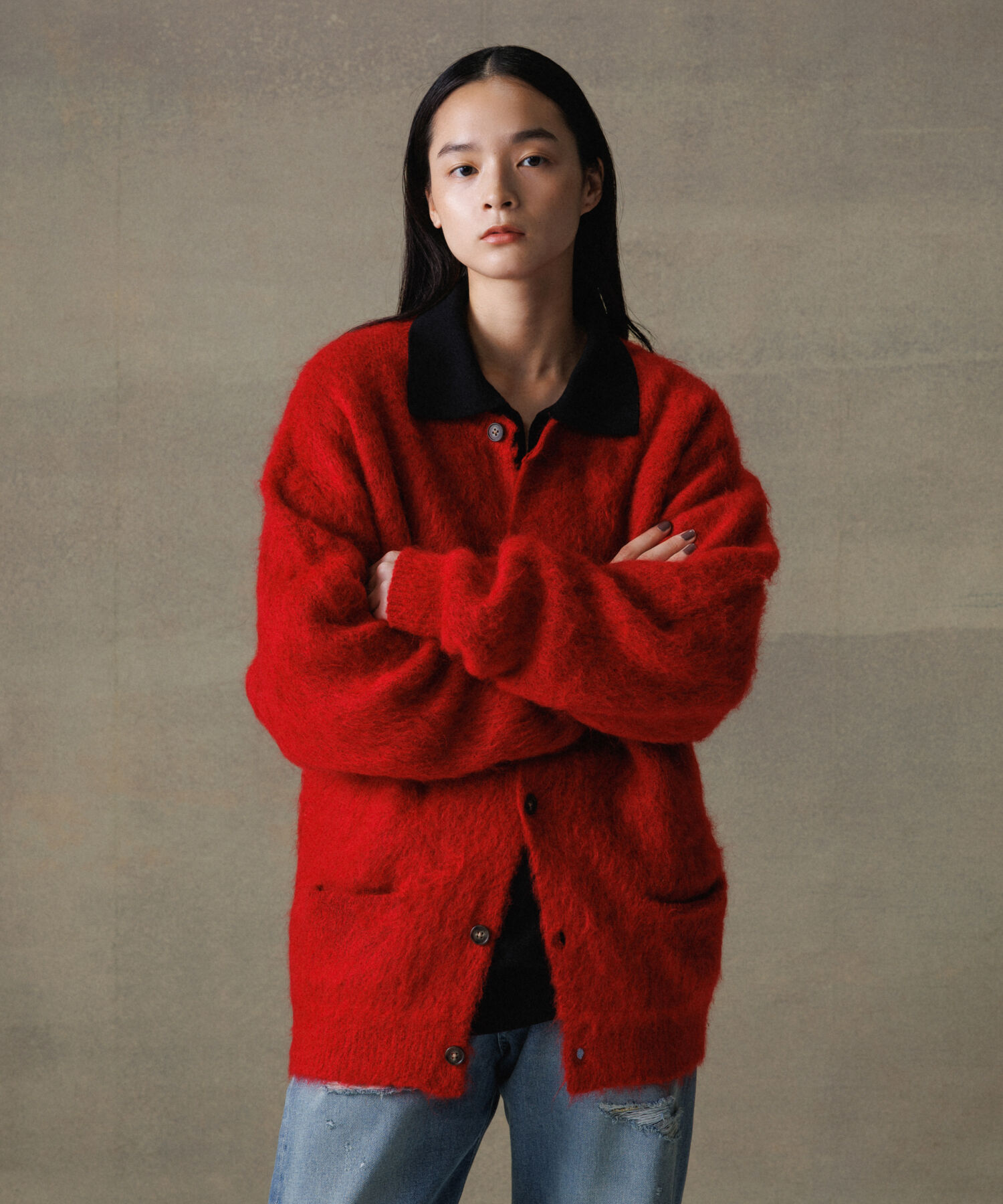 ADAM ET ROPE'「【定番】モヘアミックス オーバーサイズ クルーネックカーディガン / ユニセックス」|カーディガン|