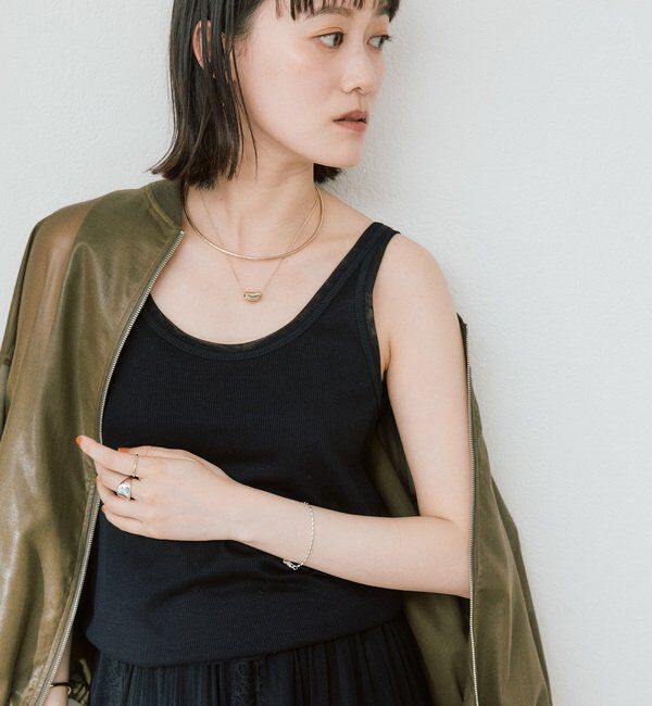  「【フェミニンなムードを演出】チュールリブタンクトップ」|キャミソール|