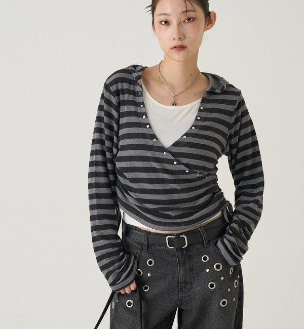  「スタッズリブカシュクールフーディ」|パーカー|