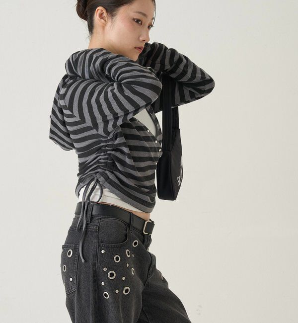  「スタッズリブカシュクールフーディ」|パーカー|