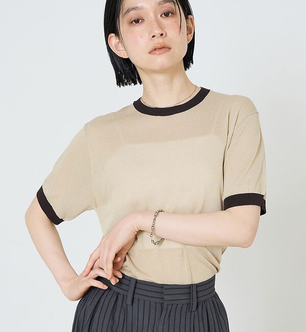 NOMINE「リンガー ニット Tシャツ」|Tシャツ・カットソー|ベージュ