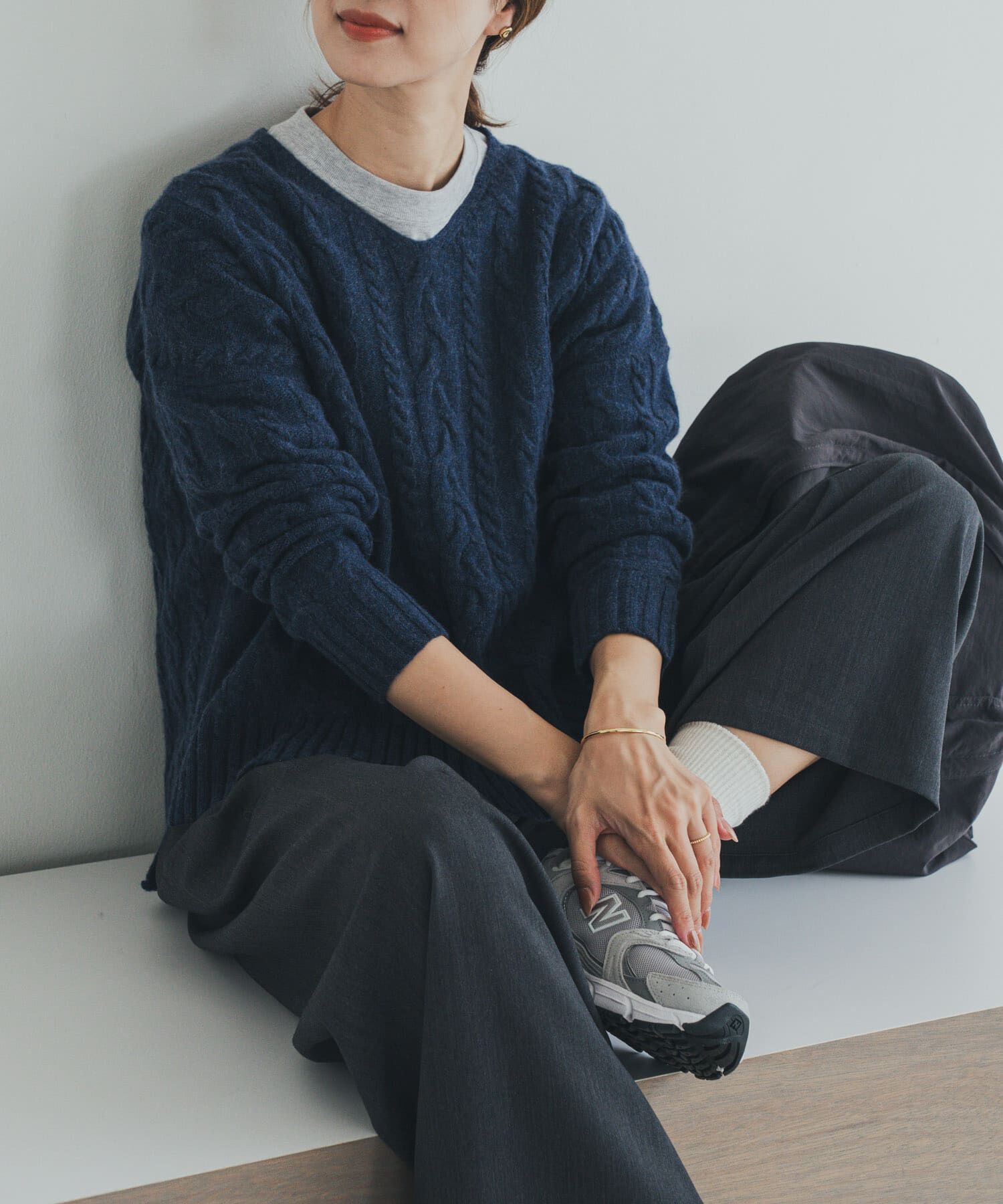 URBAN RESEARCH DOORS「ハミルトンウールアラン柄プルオ-バー」|ニット・セーター|ネイビー