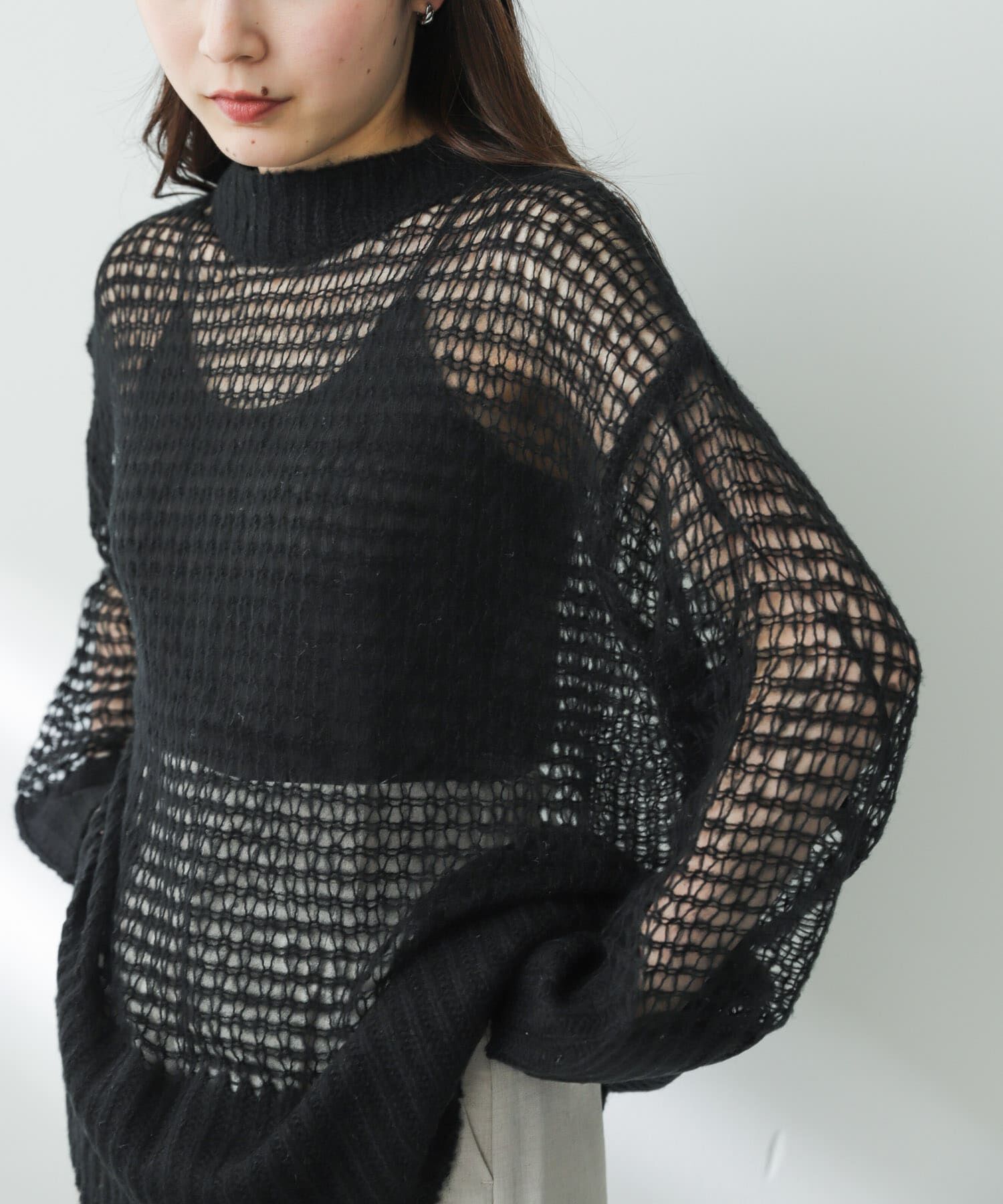 SENSE OF PLACE by URBAN RESEARCH「メッシュルーズセーター」|ニット・セーター|ブラック