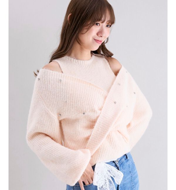  「オープンショルダーカシュクールニット」|ニット・セーター|