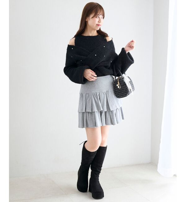  「オープンショルダーカシュクールニット」|ニット・セーター|