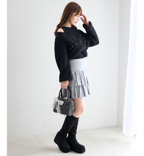  「オープンショルダーカシュクールニット」|ニット・セーター|