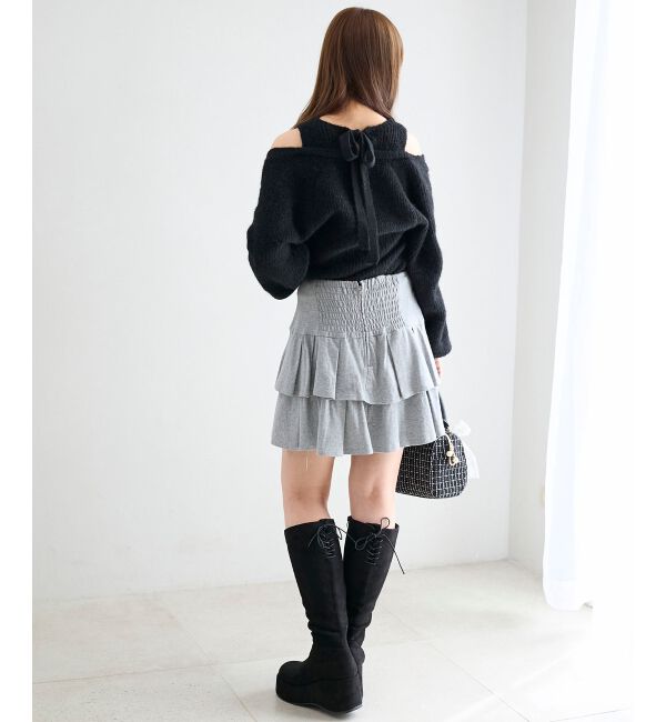  「オープンショルダーカシュクールニット」|ニット・セーター|