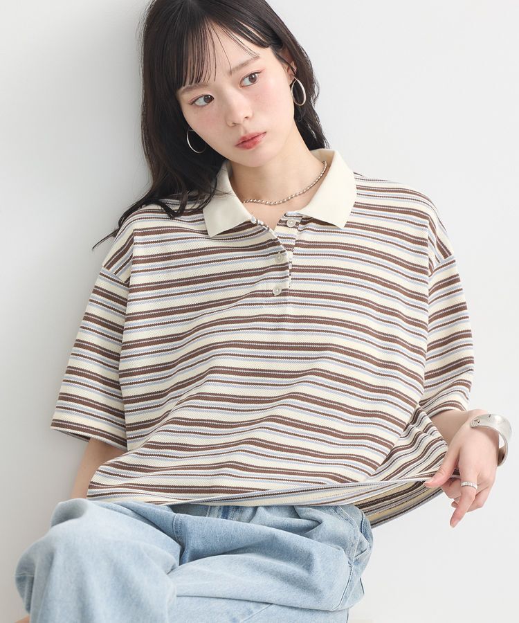 earth music&ecology「レトロボーダーポロシャツ」|Tシャツ・カットソー|ボーダーブルー