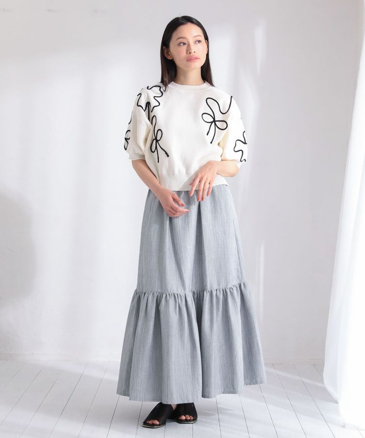 Green Parks「・ELENCARE DUE ライン刺繍5分袖ニット」|ニット・セーター|