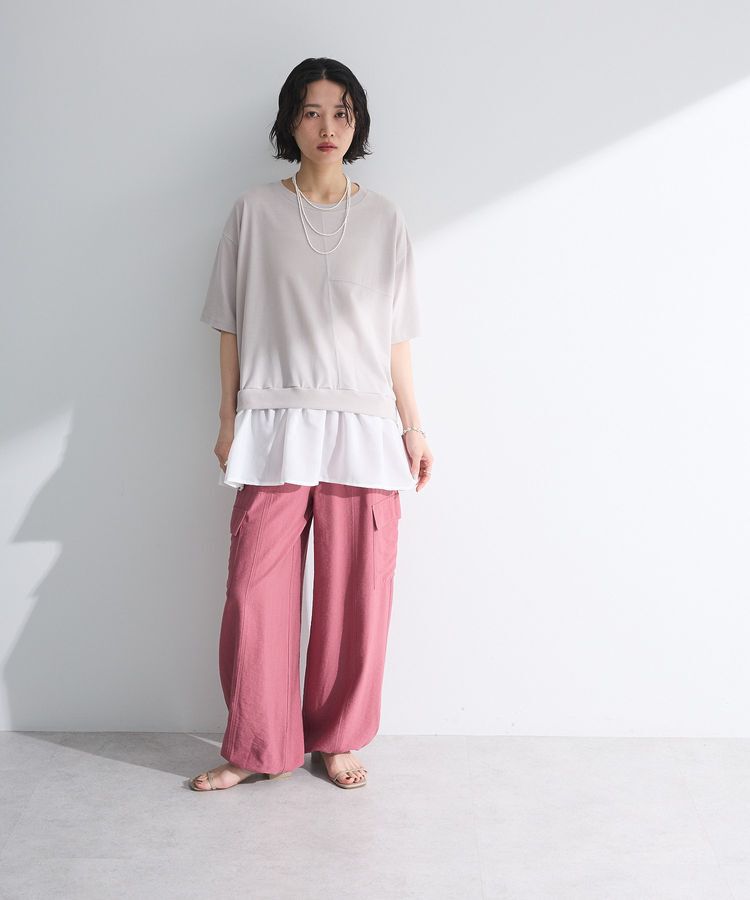 Green Parks「裾フリルドッキング5分袖プルオーバー」|Tシャツ・カットソー|