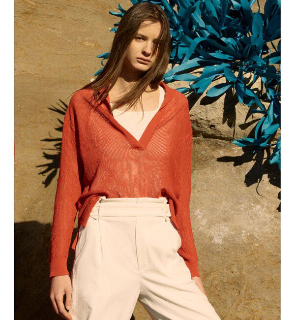 allureville「シアーカノコスキッパーネック プルオーバー」|ニット・セーター|オレンジ